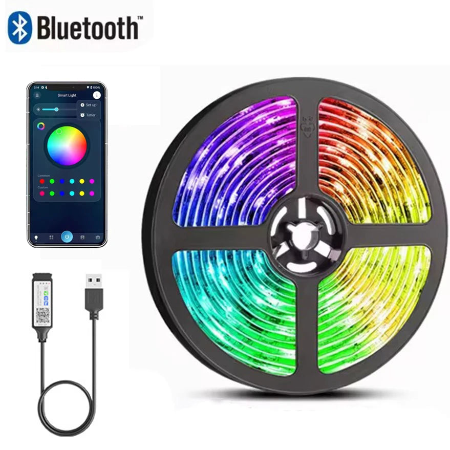 Luces LED USB de 5V para TV con control por aplicación, cinta de cinta flexible RGB5050 de 30 LEDs/m, retroiluminación LED para TV, decoración de habitaciones y dormitorios