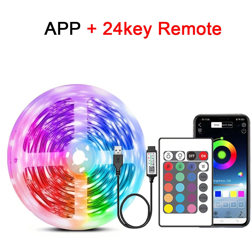 Tira de luces LED RGB con sincronización musical, alimentación USB de 5 V, control remoto, cinta LED flexible para habitación, fiestas, TV, escritorio y dormitorio, ideal para decoración.