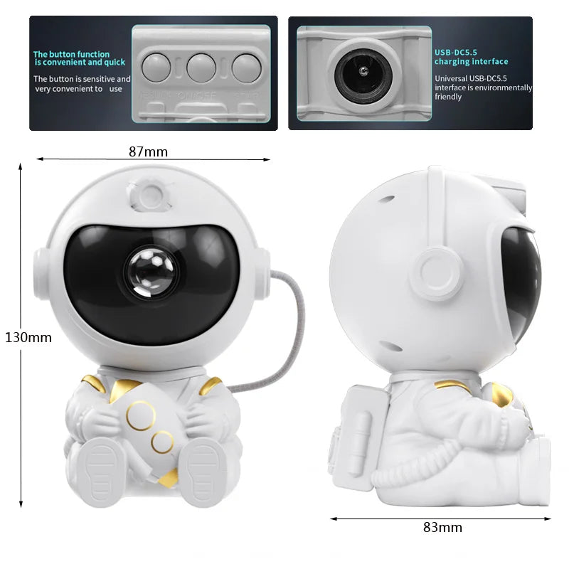 Proyector LED de galaxia estrellada  Luz nocturna proyector de estrellas y galaxias LED en forma de astronauta. Crea un cielo estrellado en el dormitorio o la habitación, ideal como decoración ambiental y regalo para niños.